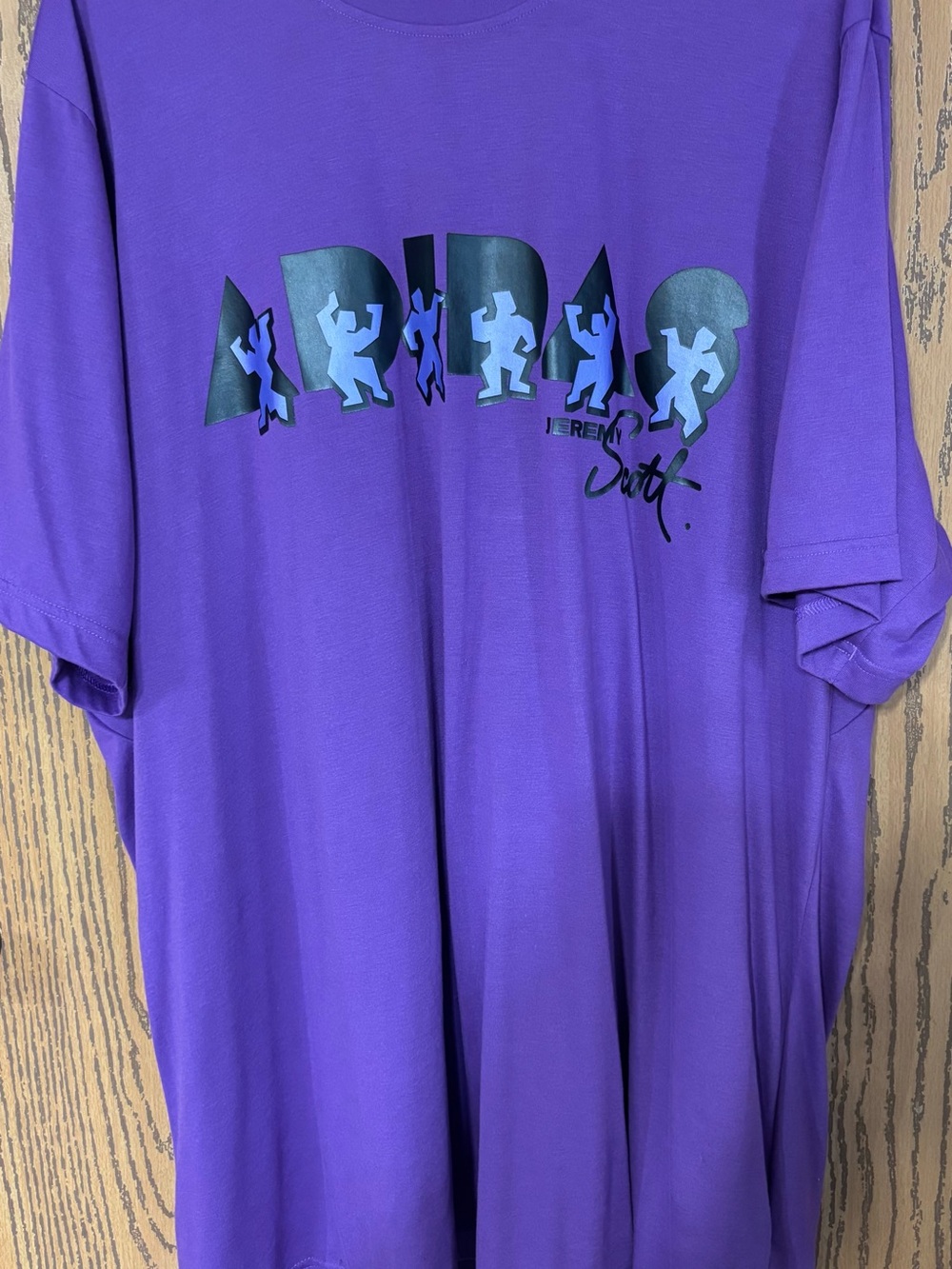 Jeremy Scott Purple Graphic Tee with Black & Light Blue Print